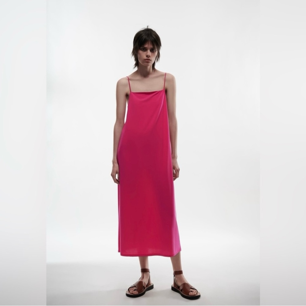 Zara Fuchsia Pink Slip Midi Dress